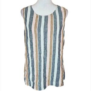 Ellen Tracy Striped Sleeveless Linen Top Womens Large Breathable Summer Vacation